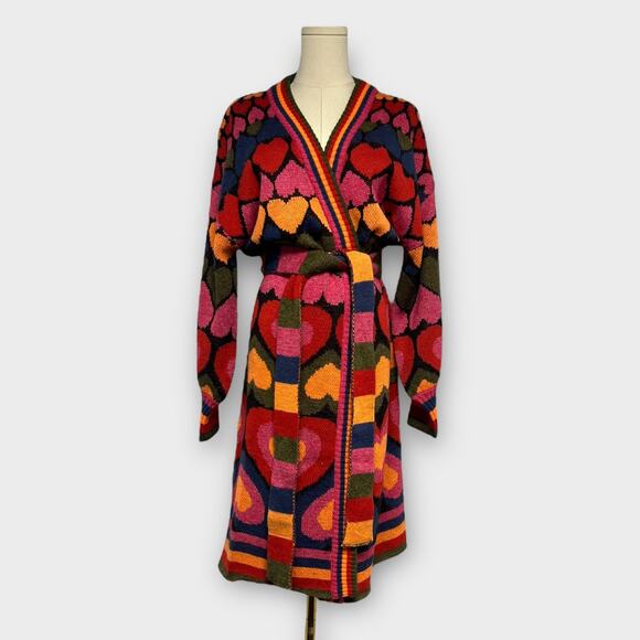 Farm Rio Full of Hearts Belted Midi Cardigan Sweater Size Small - Picture 3 of 11